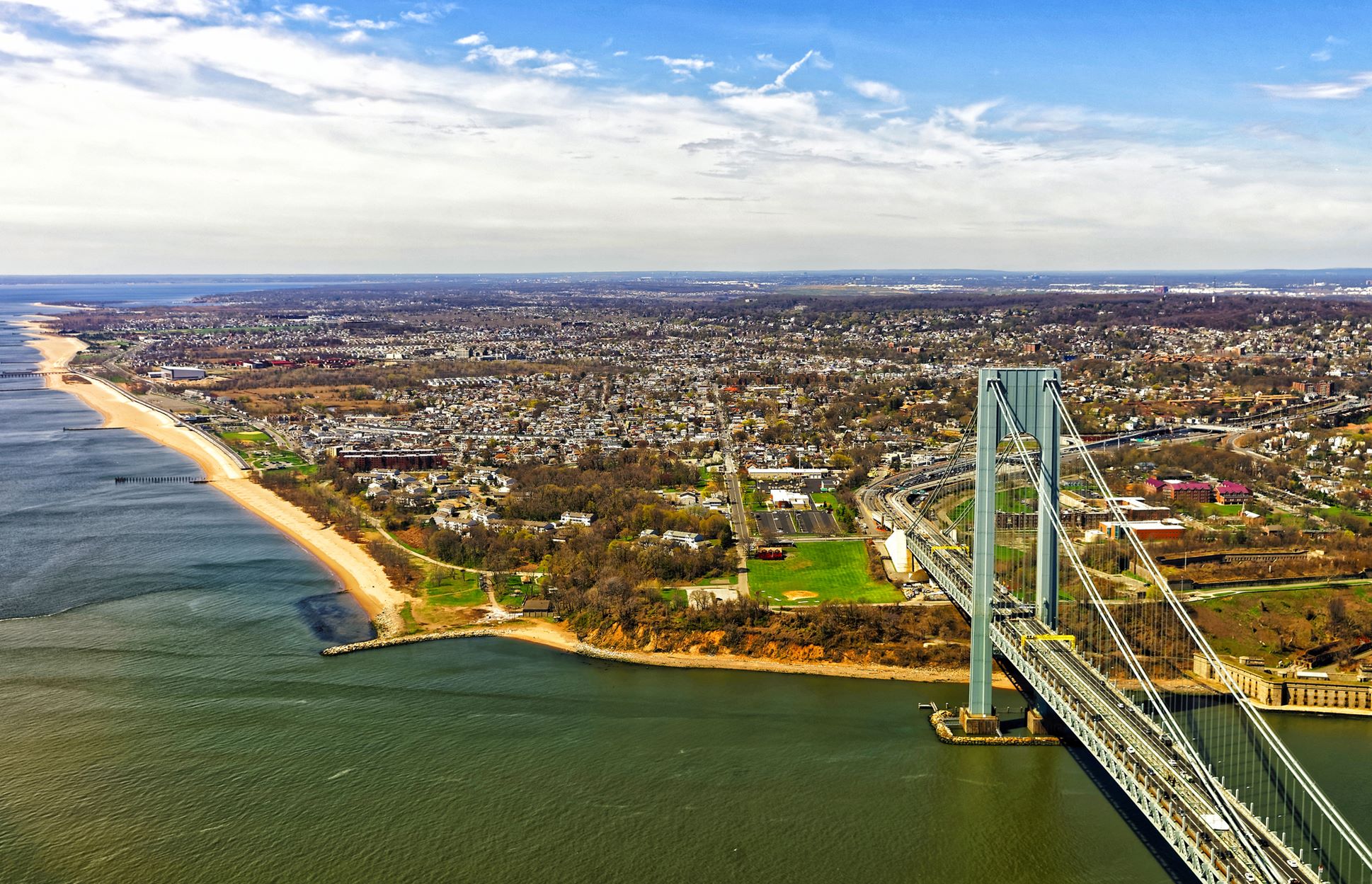 Aerial view on Verrazano-Narrows Bridge over the Narrows