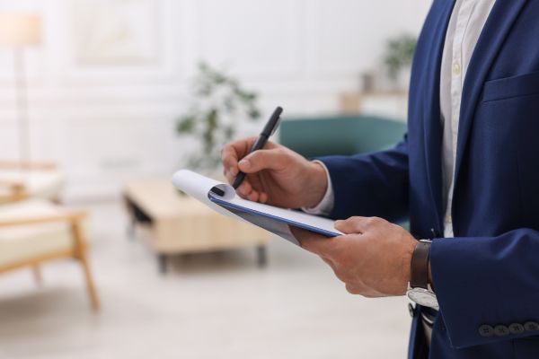Appraiser writing down his evaluations.