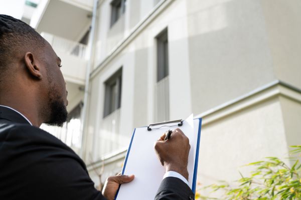 Appraiser taking notes of his observations.