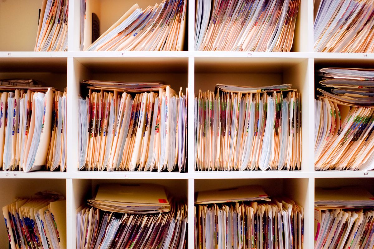 A stack of public property records.