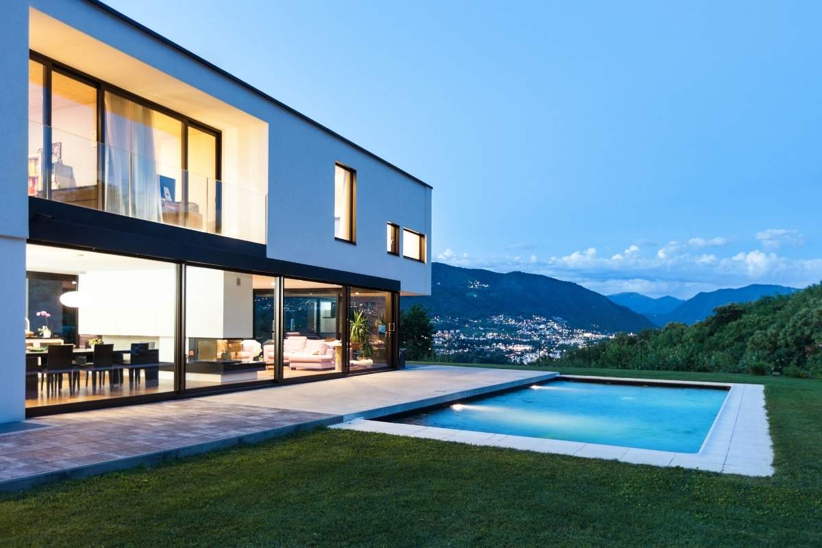 Modern house with scenic mountain view
