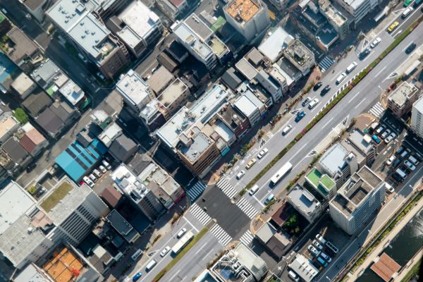 Aerial view of a city.
