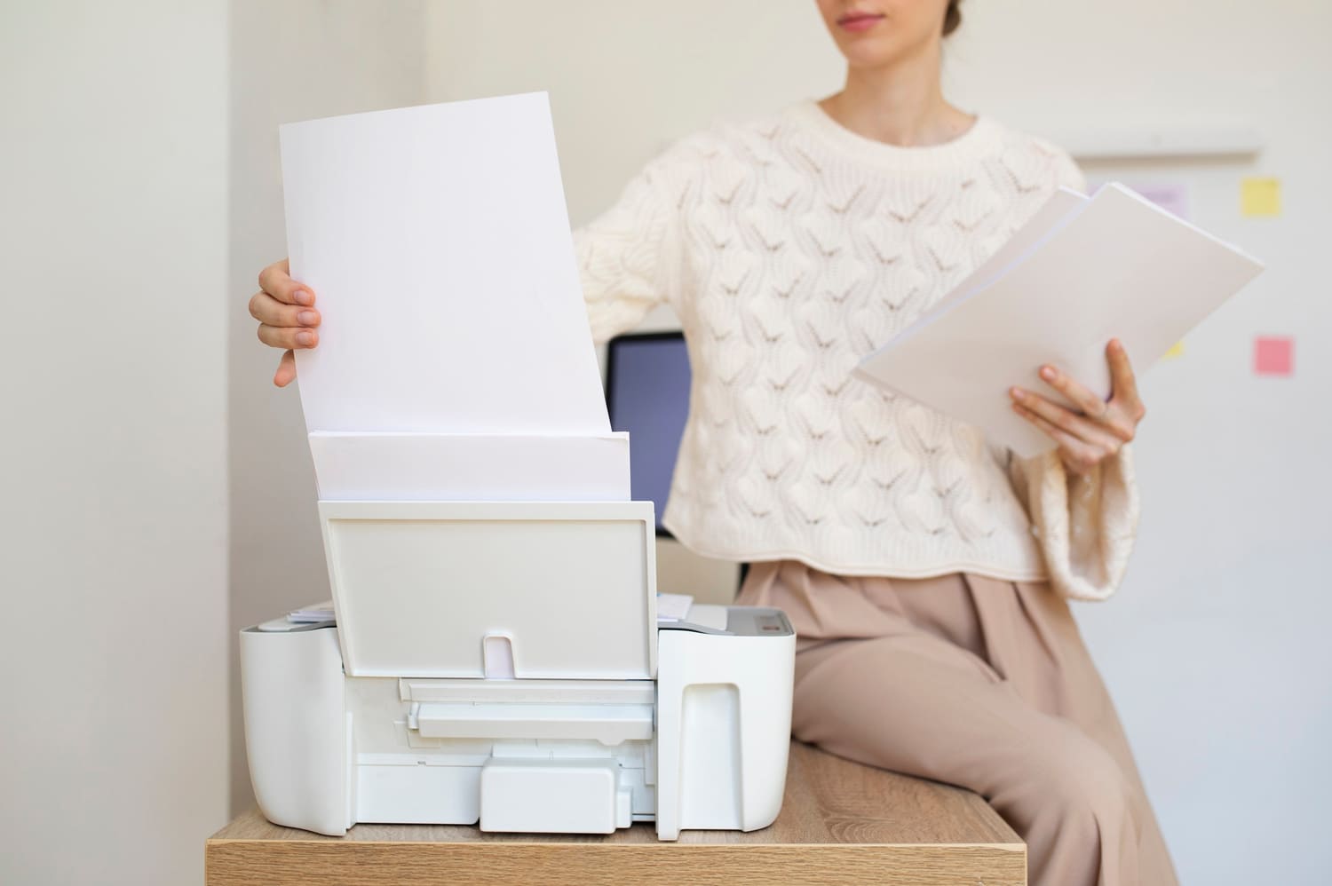Woman printing documents