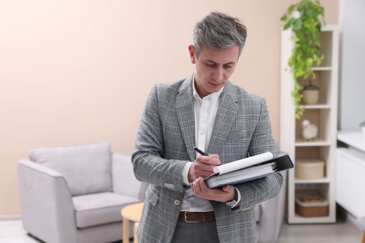 Property appraiser assessing interior room