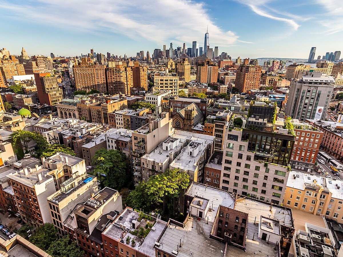 Aerial view of Greenwich Village neighborhood in Manhattan