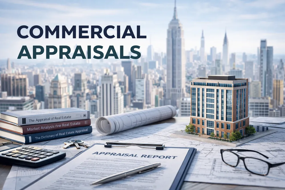 New York City commercial real estate appraisal services featuring urban skyline