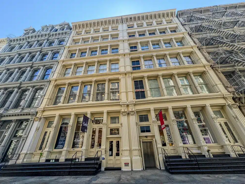 Historic cast-iron building façade on Greene Street in SoHo, Manhattan.