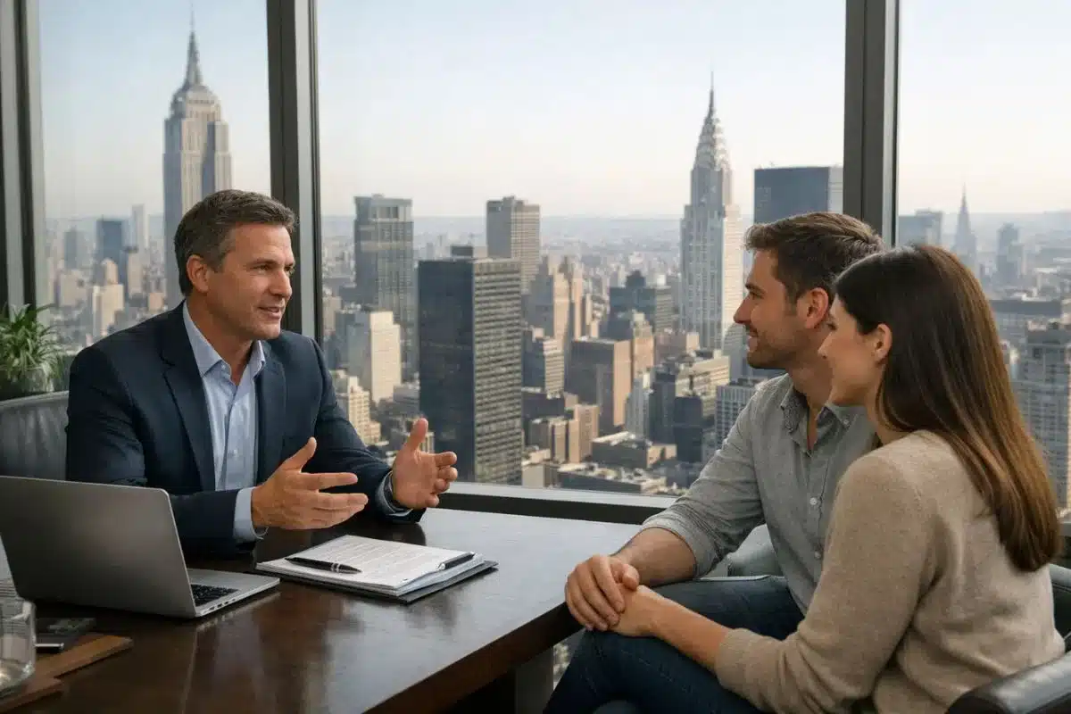 Couple meeting for pre mortgage appraisal