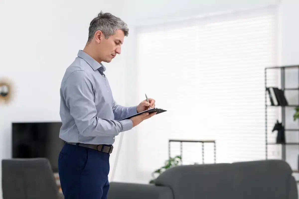 Man conducting residential property appraisal
