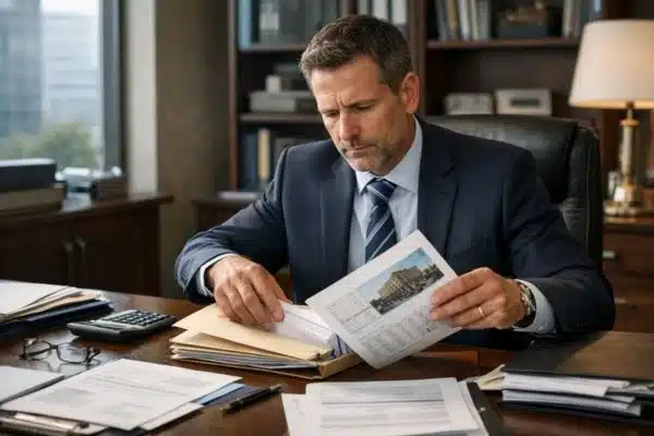 Businessman organizing documents for commercial appraisal