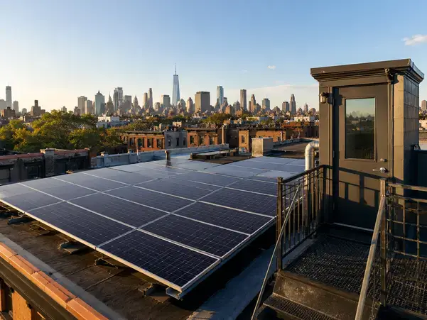 Solar panels on Brooklyn brownstone reflecting UAD 3.6 energy feature reporting