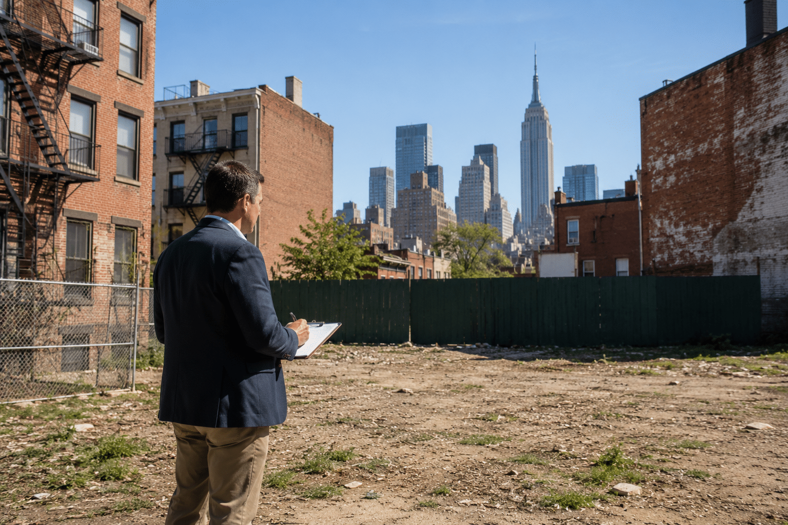an NYC appraiser looking at a vacant lot