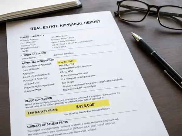 Dated appraisal report page documenting fair market value 